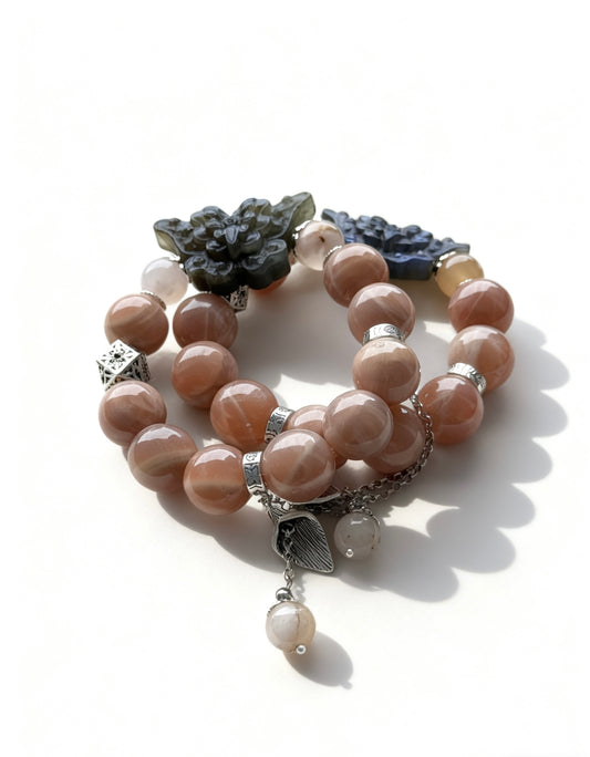 Peach moonstone & labradorite butterfly original design bracelet
