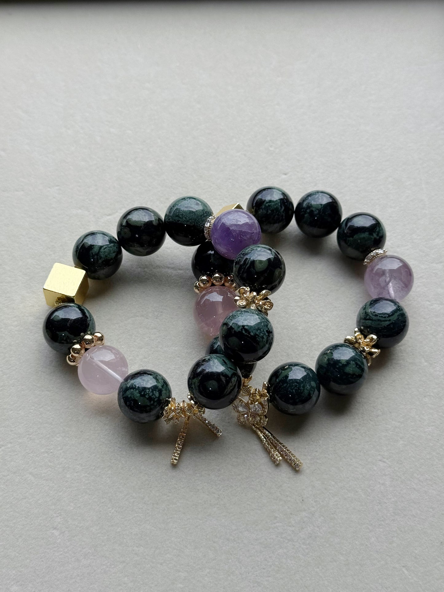Kambaba jasper &rose quartz & amethyst original design bracelet Chunky beads