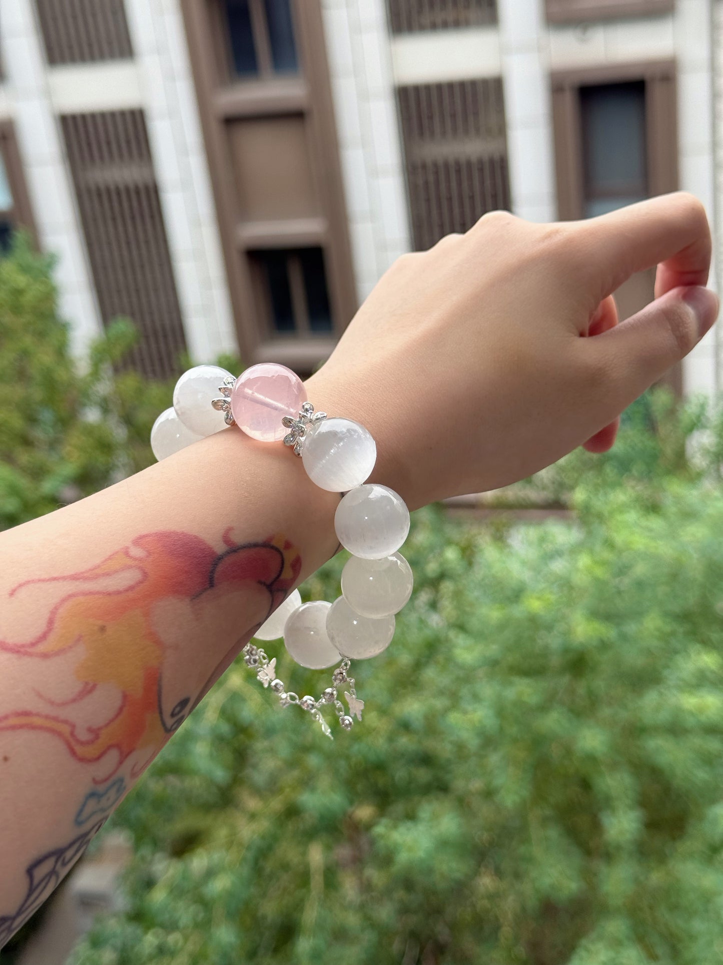 Selenite & rose quartz original design bracelet