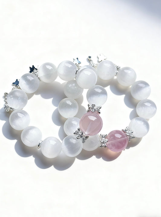 Selenite & rose quartz original design bracelet