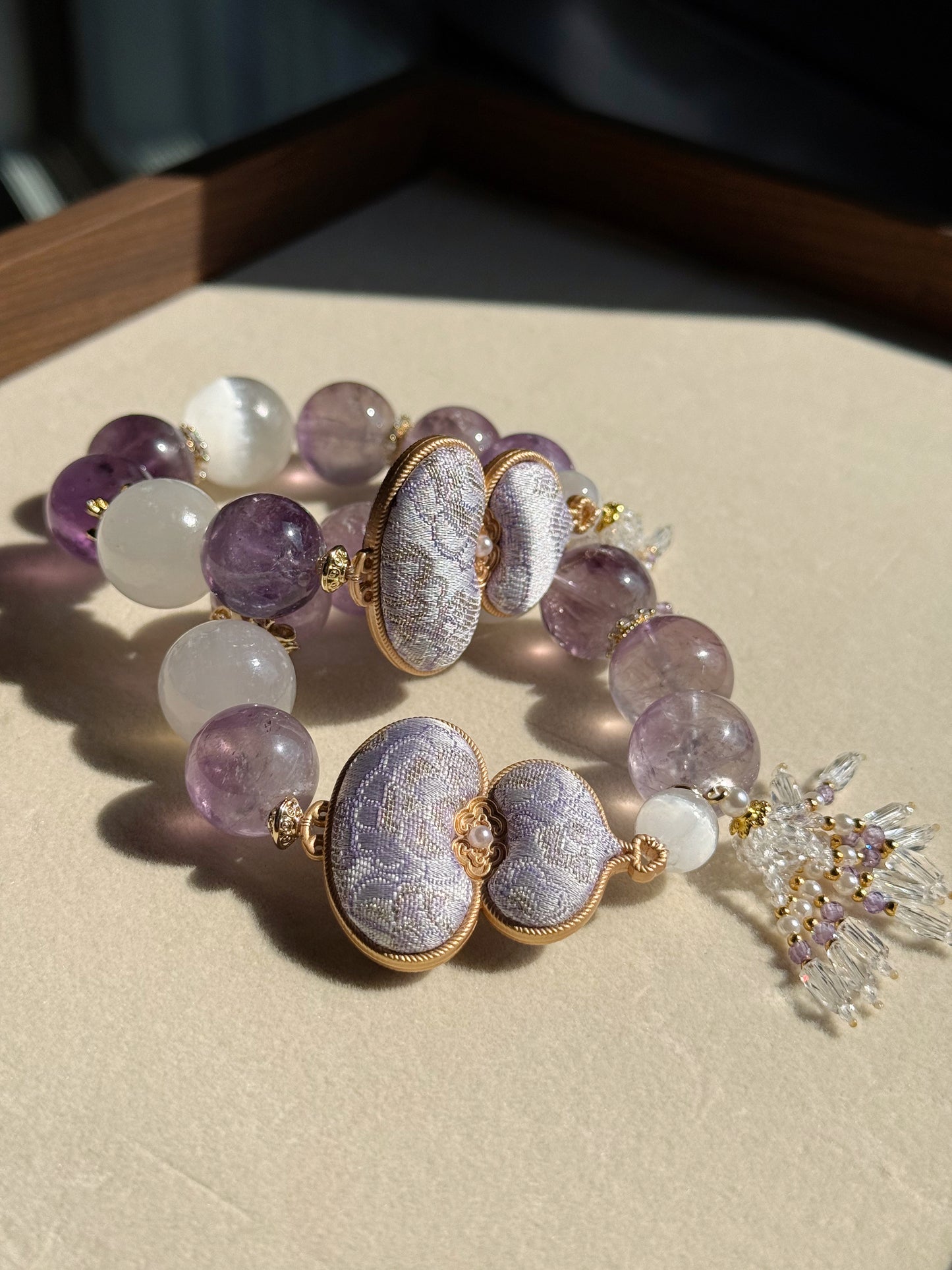 Amethyst & selenite & silk Hulu original design bracelet