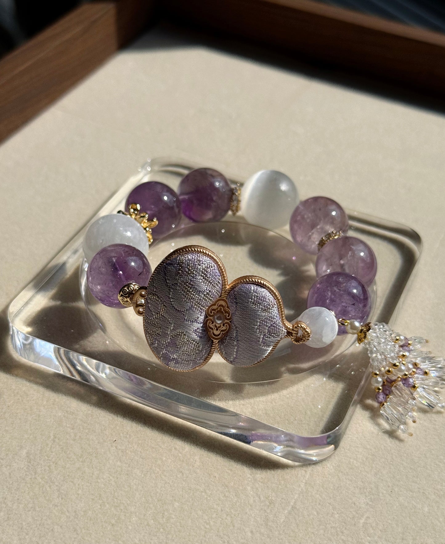 Amethyst & selenite & silk Hulu original design bracelet