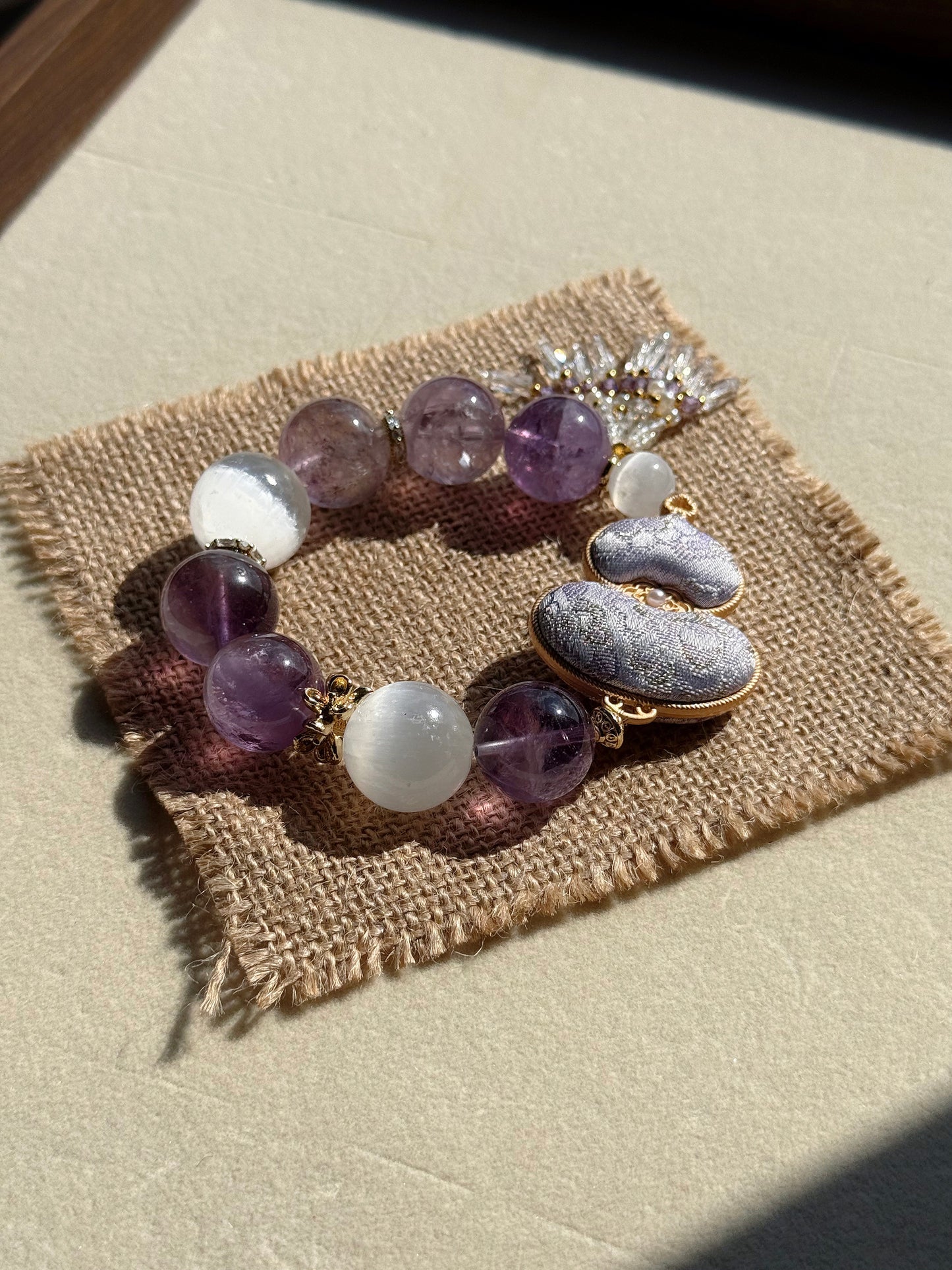 Amethyst & selenite & silk Hulu original design bracelet