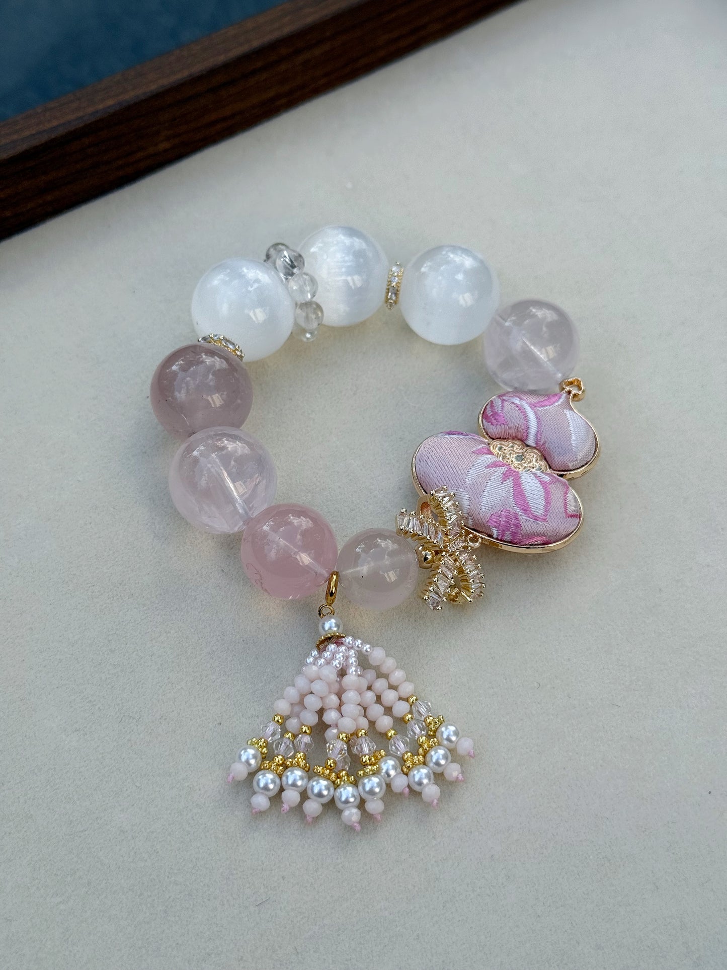 Rose quartz & selenite original design bracelet Chunky beads