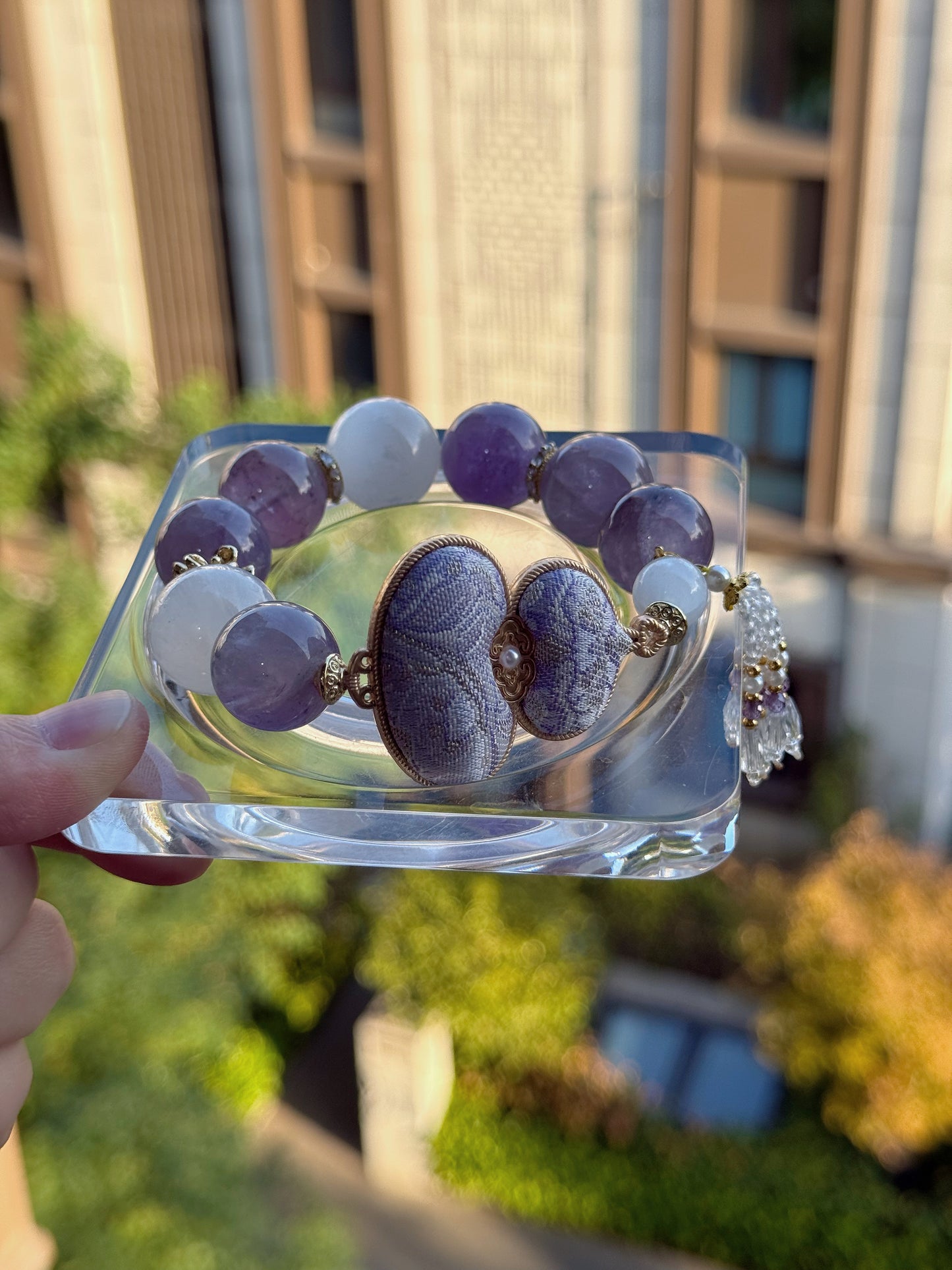 Amethyst & selenite  original design bracelet Chunky beads
