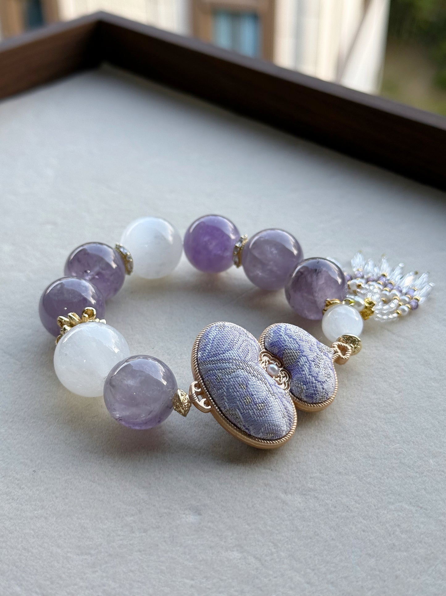 Amethyst & selenite  original design bracelet Chunky beads