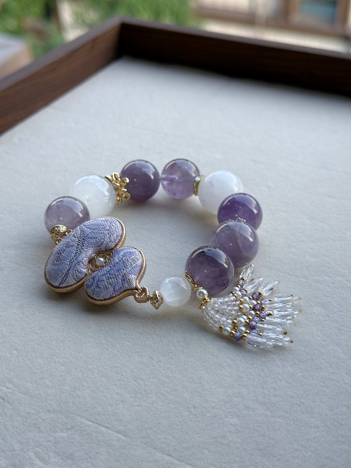 Amethyst & selenite  original design bracelet Chunky beads