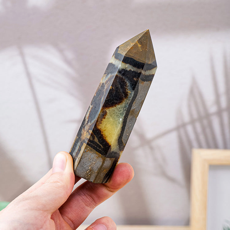 Natural turtle stone hexagonal crystal column