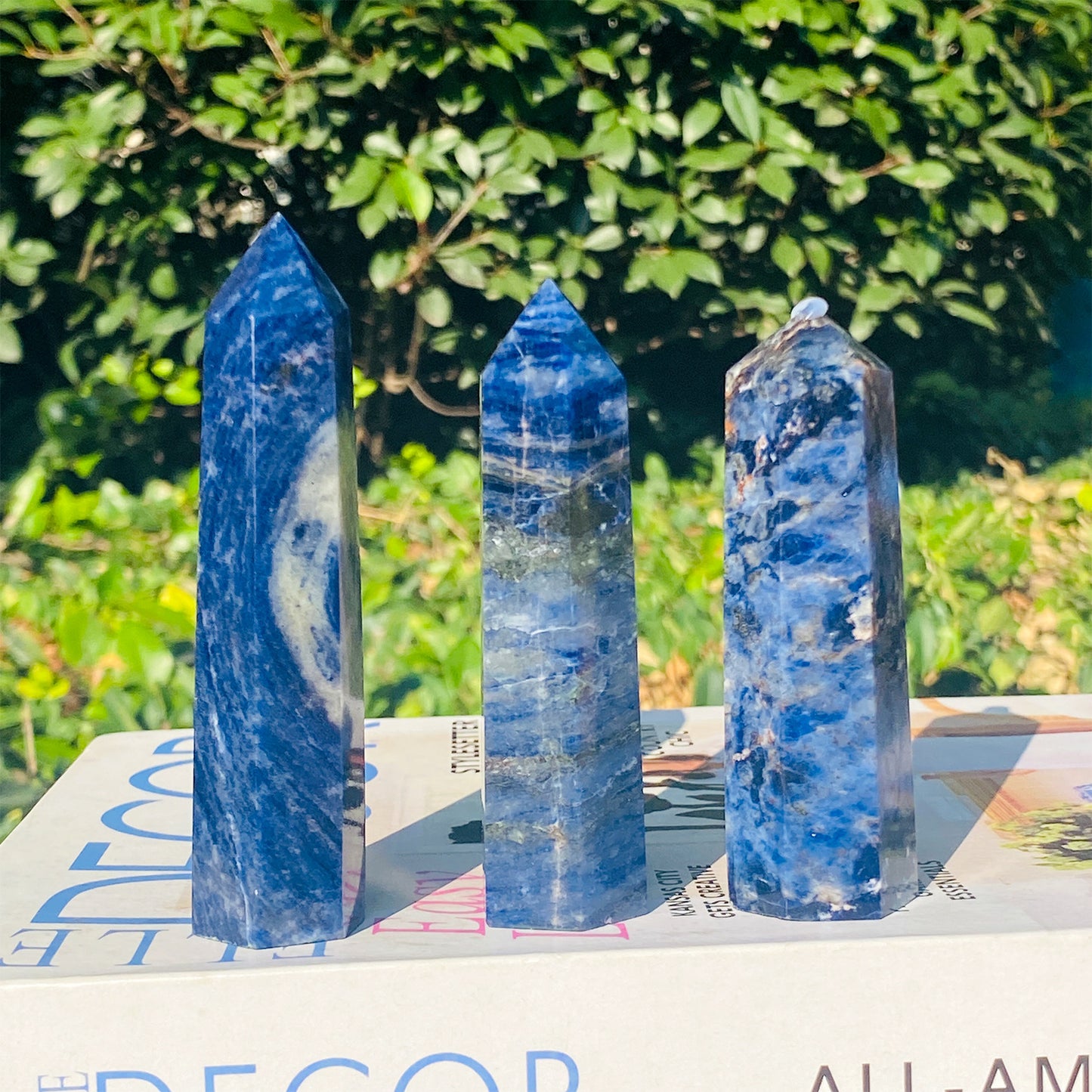 Natural blue stone crystal hexagonal prism