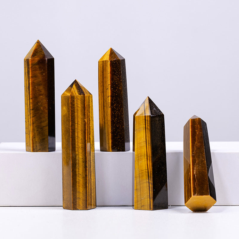 Natural crystal tiger's eye hexagonal prism
