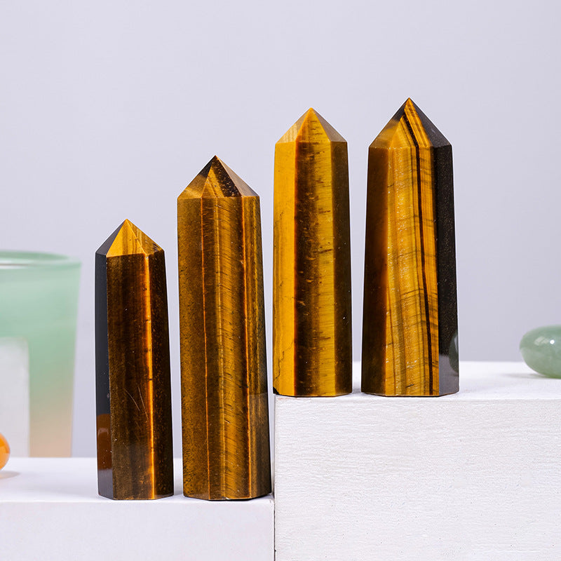 Natural crystal tiger's eye hexagonal prism