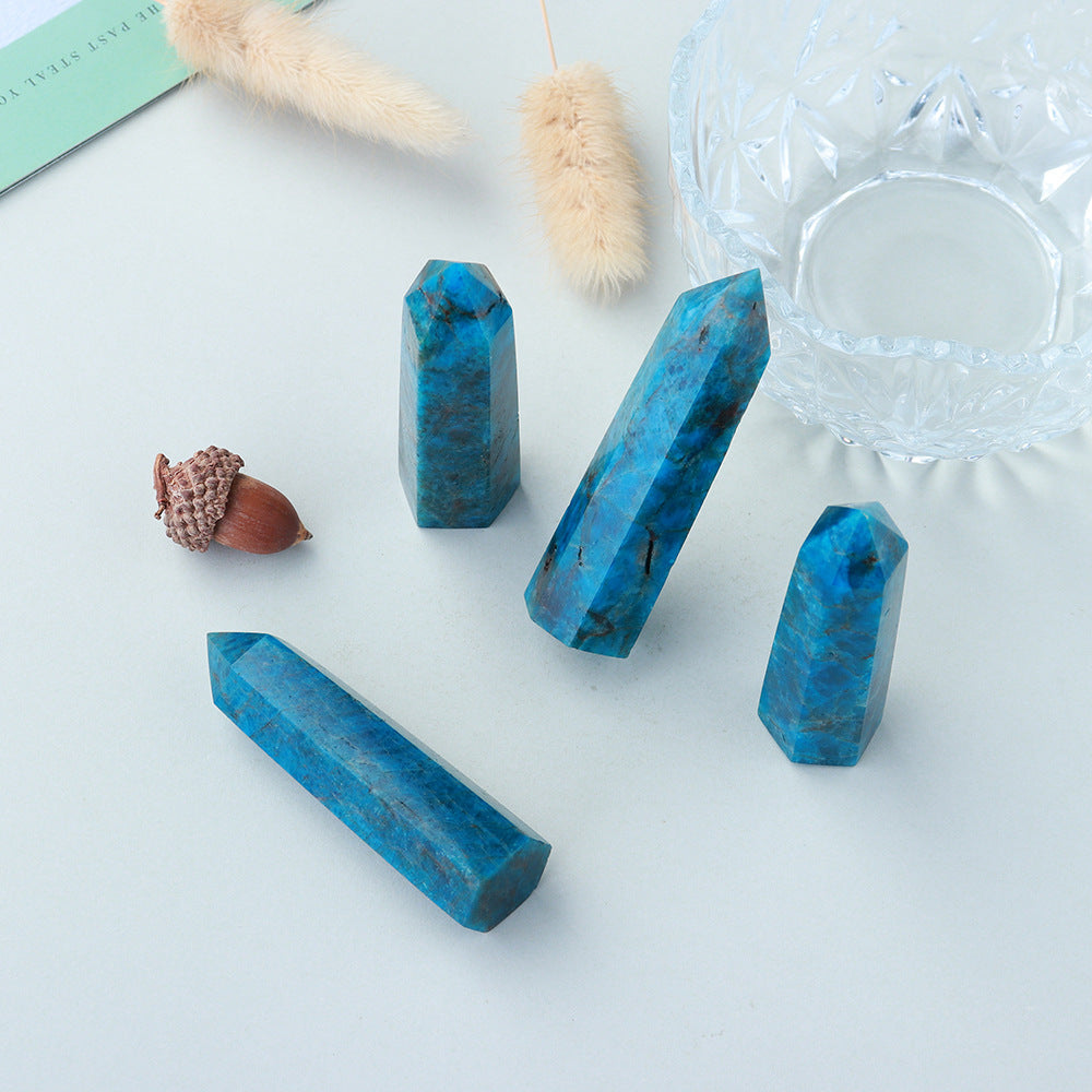 Natural blue apatite single-pointed hexagonal prism