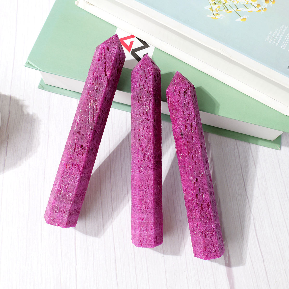 Natural red corundum hexagonal crystal column