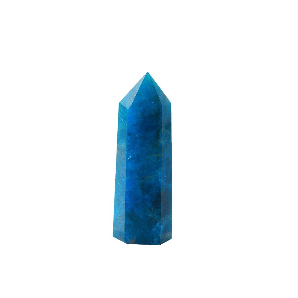 Natural blue apatite single-pointed hexagonal prism