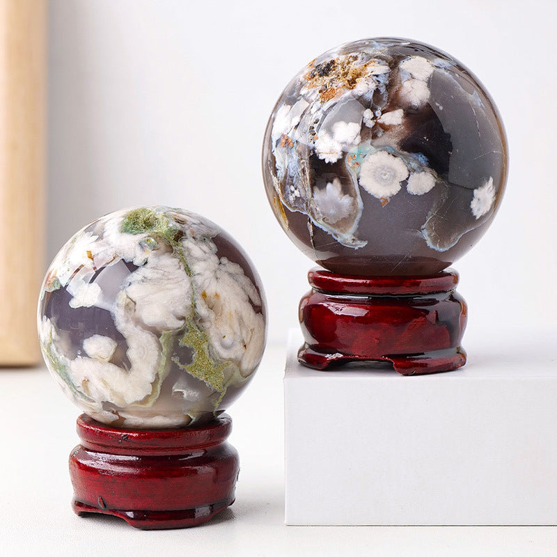 Natural black cherry blossom agate ball