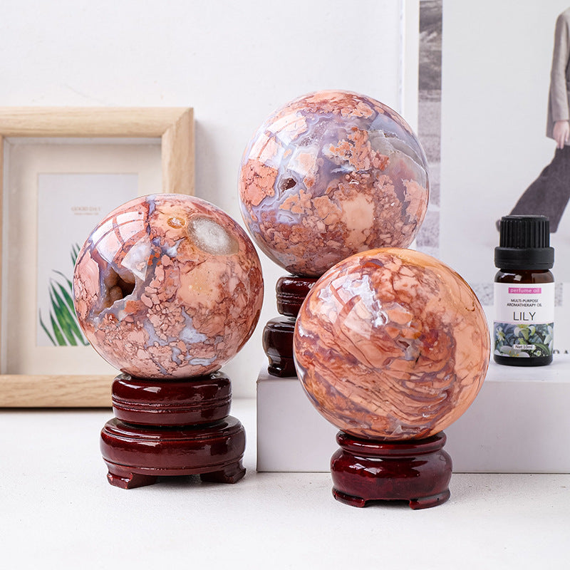 Natural pink agate crystal ball