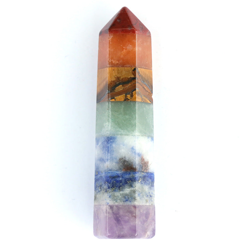 seven chakra stone hexagonal column splicing ornament