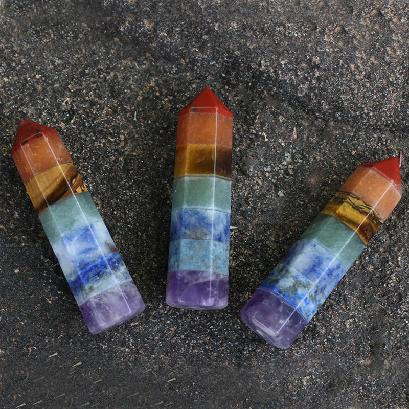 seven chakra stone hexagonal column splicing ornament
