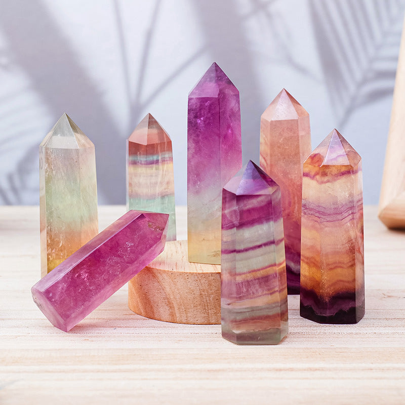 Natural crystal seven-color fluorite crystal pillars