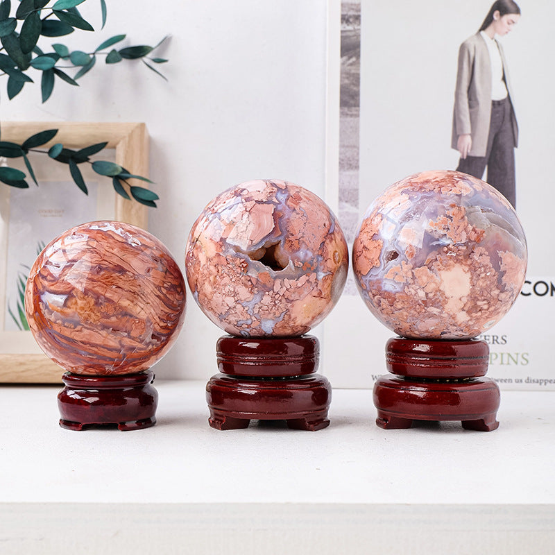 Natural pink agate crystal ball