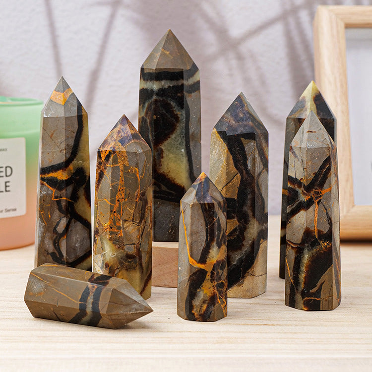Natural turtle stone hexagonal crystal column