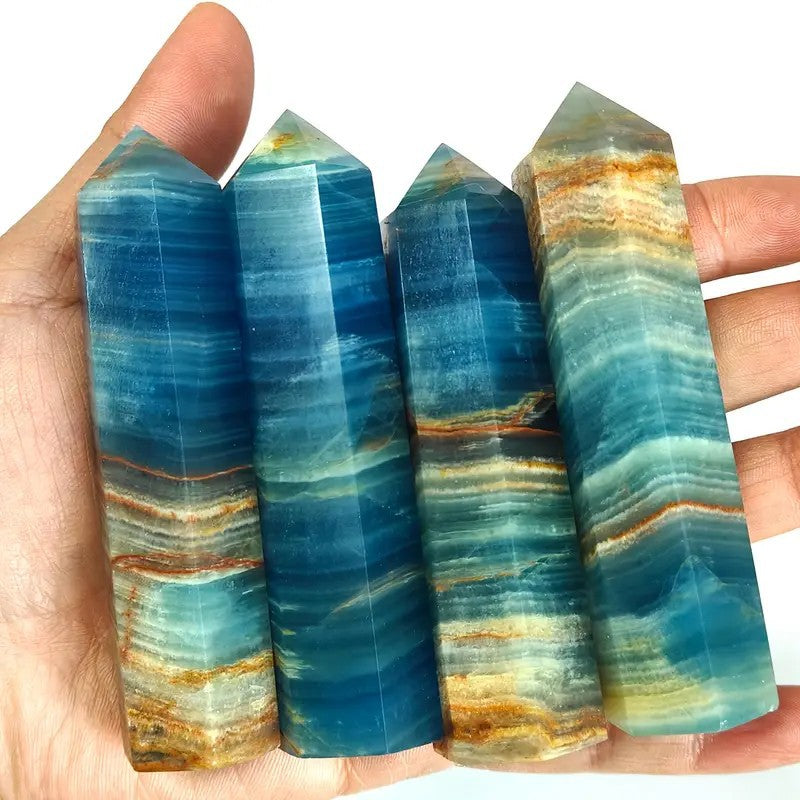 Natural Blue Lux crystal hexagonal prism