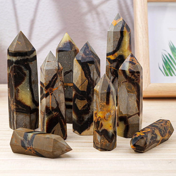 Natural turtle stone hexagonal crystal column