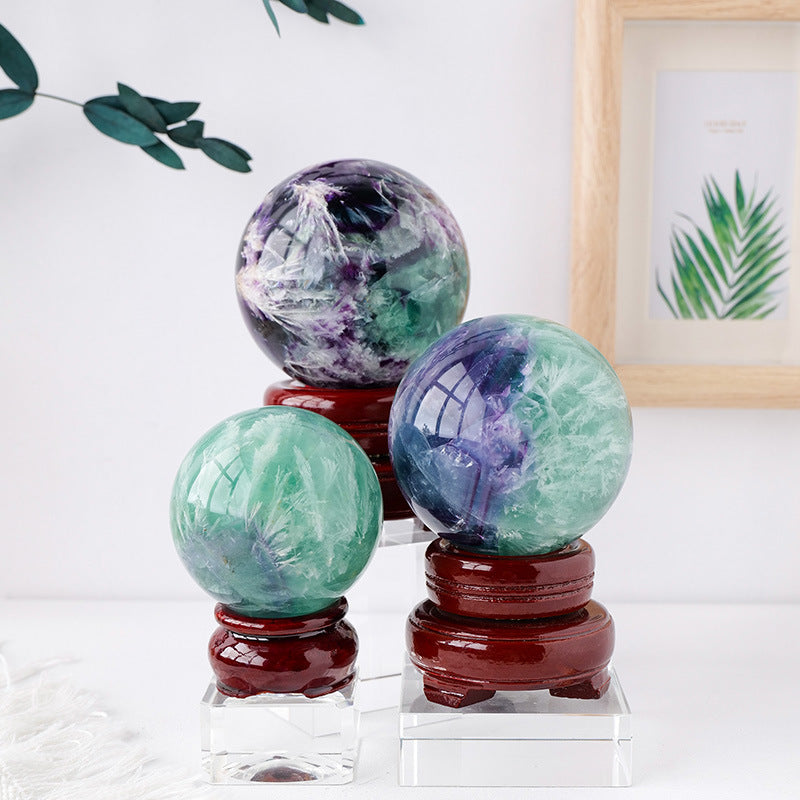 Natural feather fluorite crystal ball