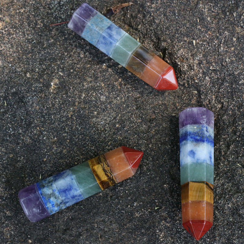 seven chakra stone hexagonal column splicing ornament