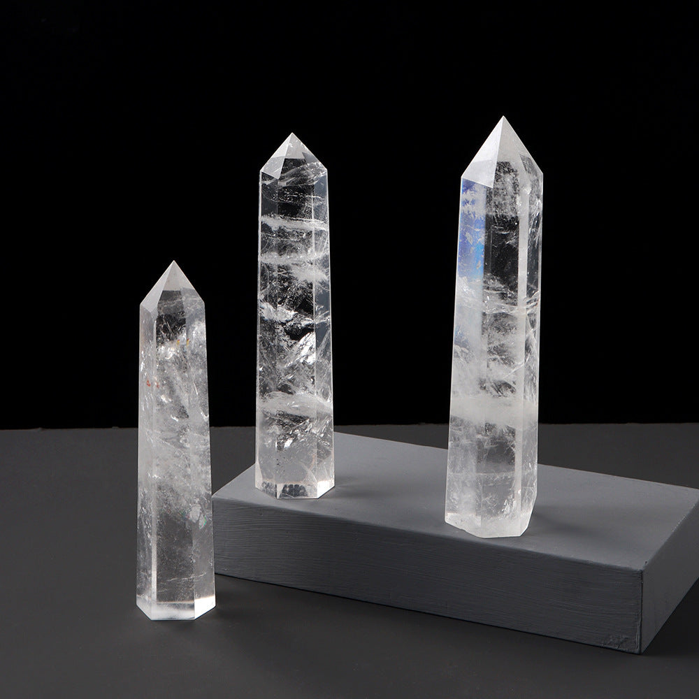 Natural white crystal hexagonal prism