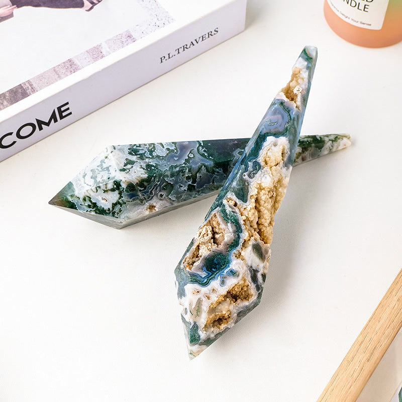 Natural crystal aquatic plant agate pendulum column