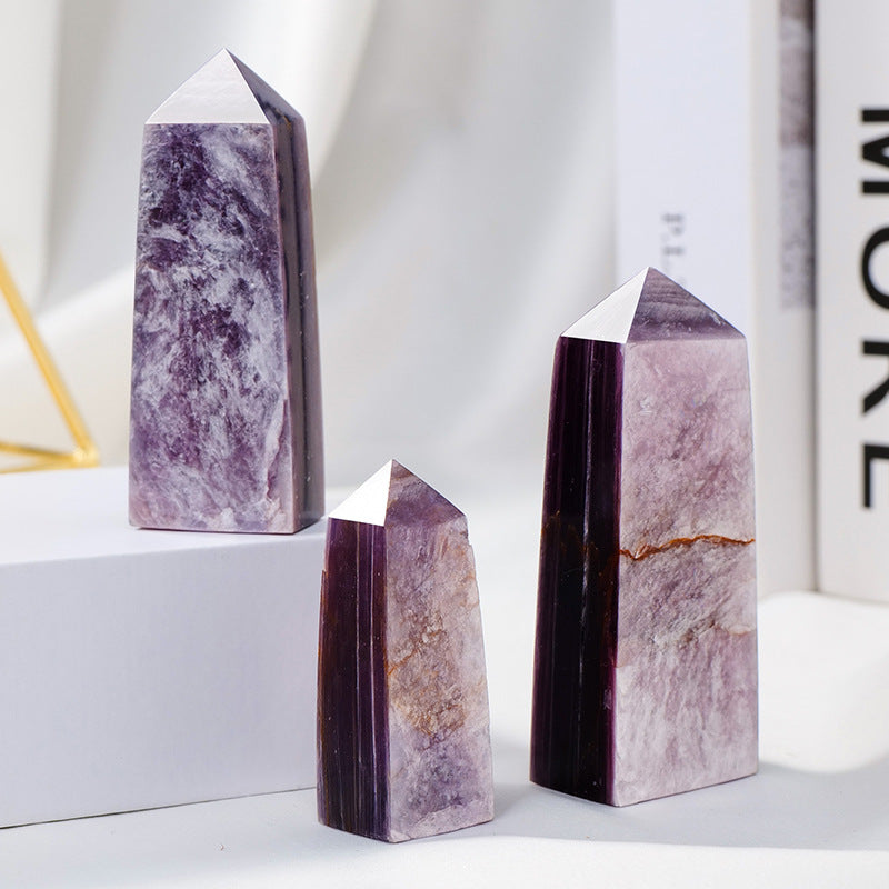 Natural lepidolite crystal columns