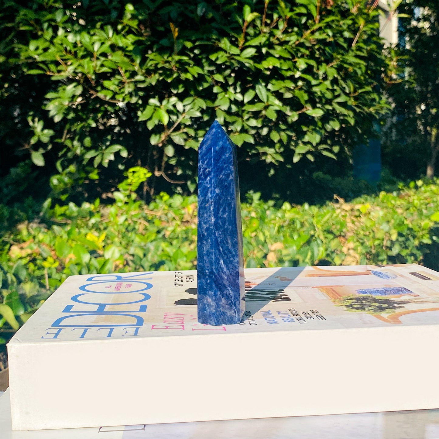 Natural blue stone crystal hexagonal prism