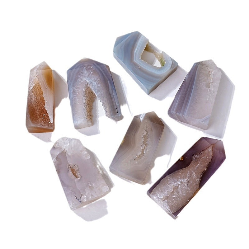 Gray Agate Geode Crystal Pillar Polishing