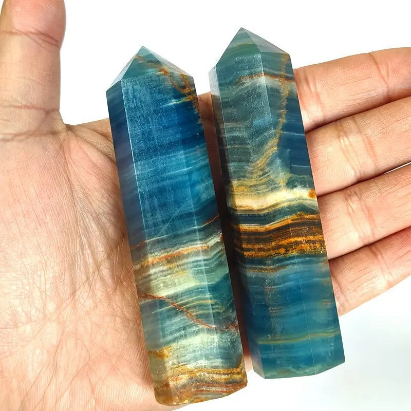 Natural Blue Lux crystal hexagonal prism