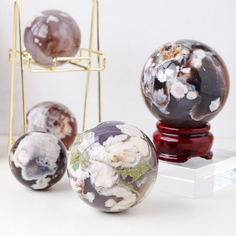 Natural black cherry blossom agate ball