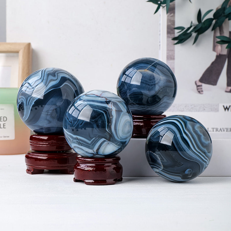 Natural black silk agate crystal ball