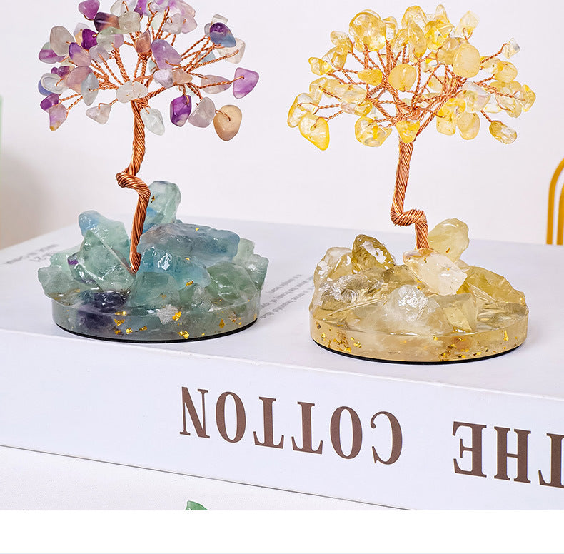 Natural crystal rough stone gravel fortune tree