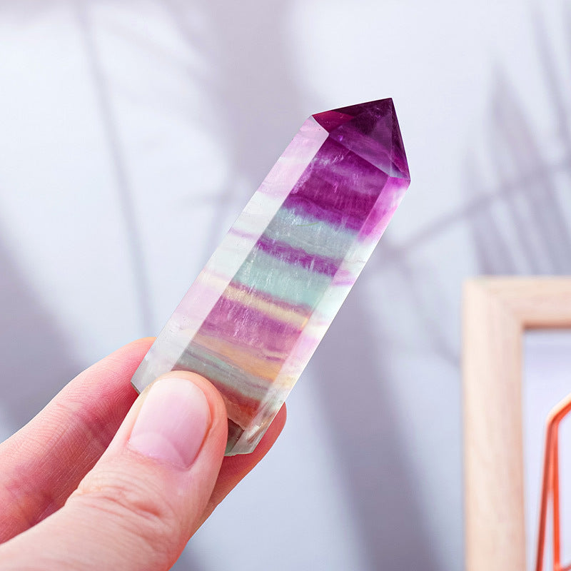 Natural crystal seven-color fluorite crystal pillars