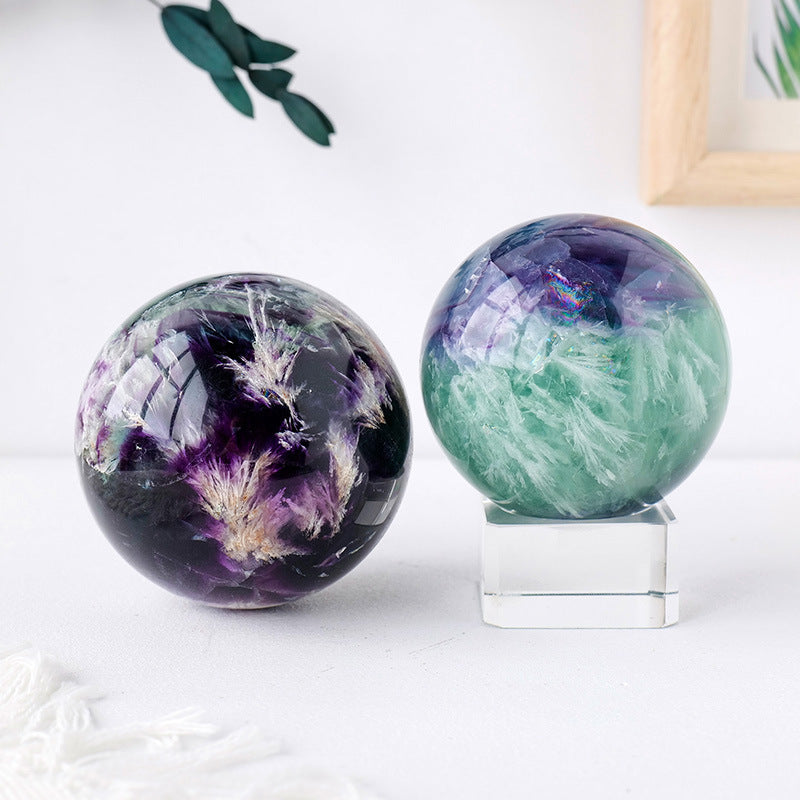 Natural feather fluorite crystal ball