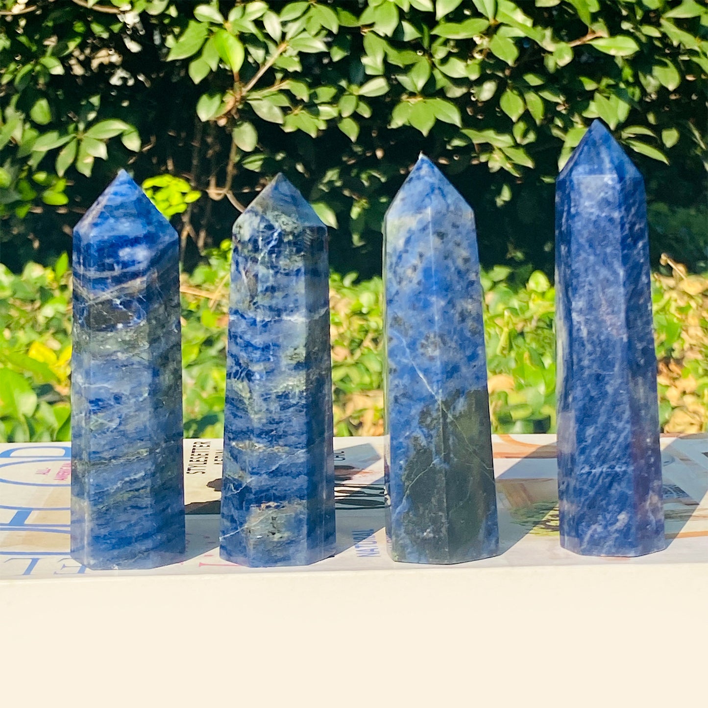 Natural blue stone crystal hexagonal prism