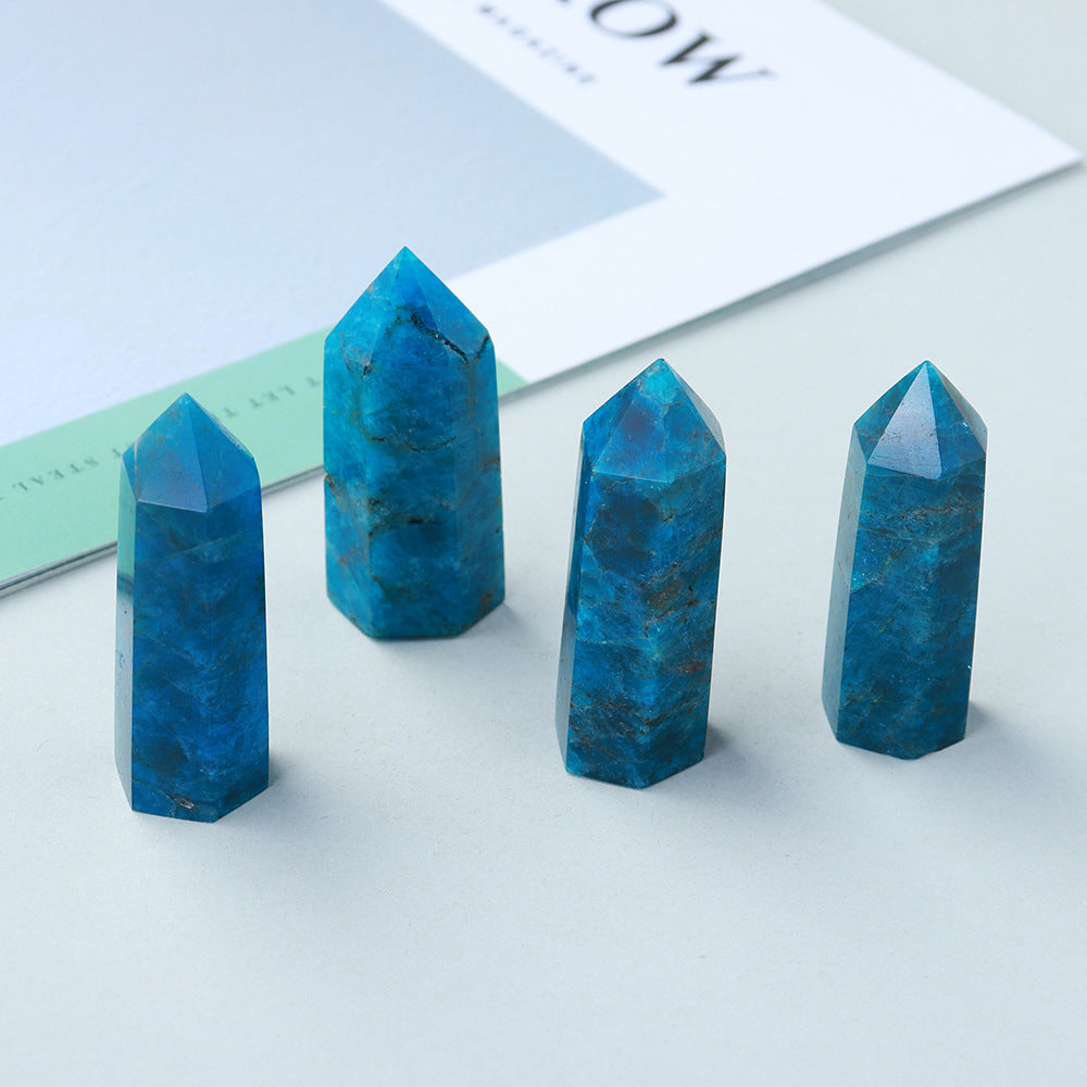 Natural blue apatite single-pointed hexagonal prism