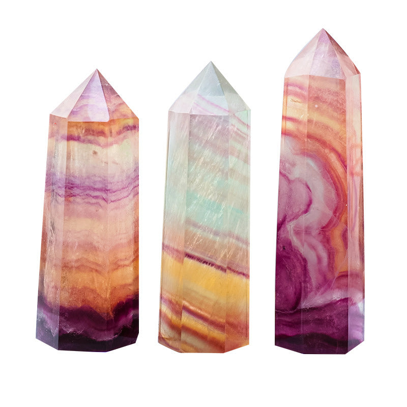 Natural crystal seven-color fluorite crystal pillars