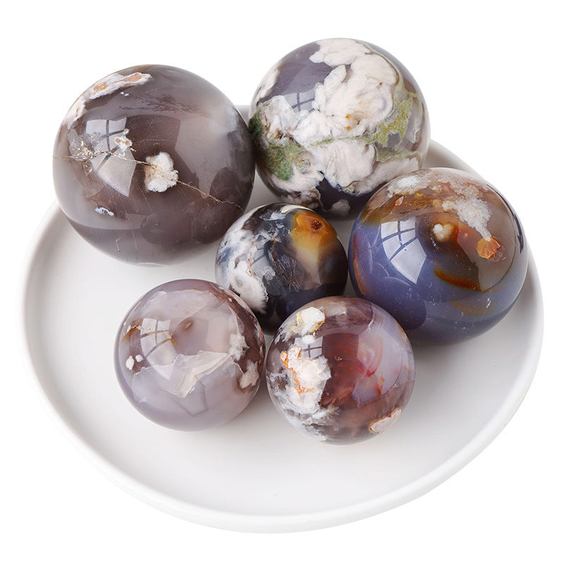 Natural black cherry blossom agate ball