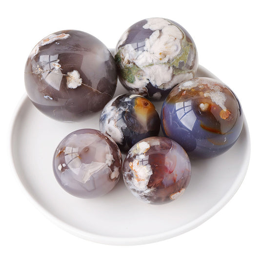 Natural black cherry blossom agate ball