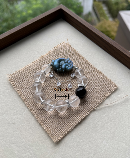 Clear quartz & silver obsidian & labradorite dolphin original design bracelet