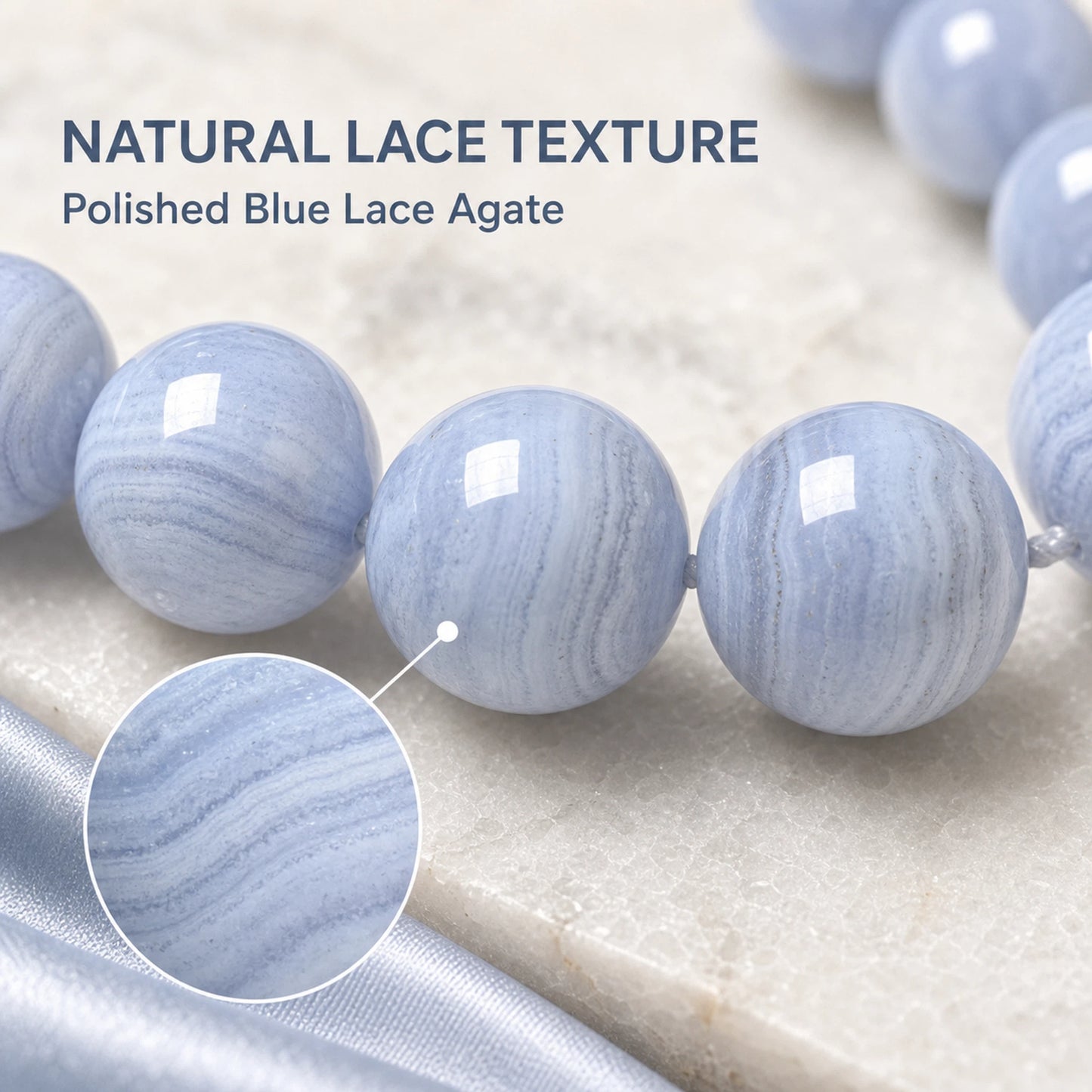 Blue Lace Agate Round Beaded Bracelet, 16mm Polished Stone Bead Bracelet, Handmade Fashion Jewelry Accessory for Men Women, Gift & Collection Ornament