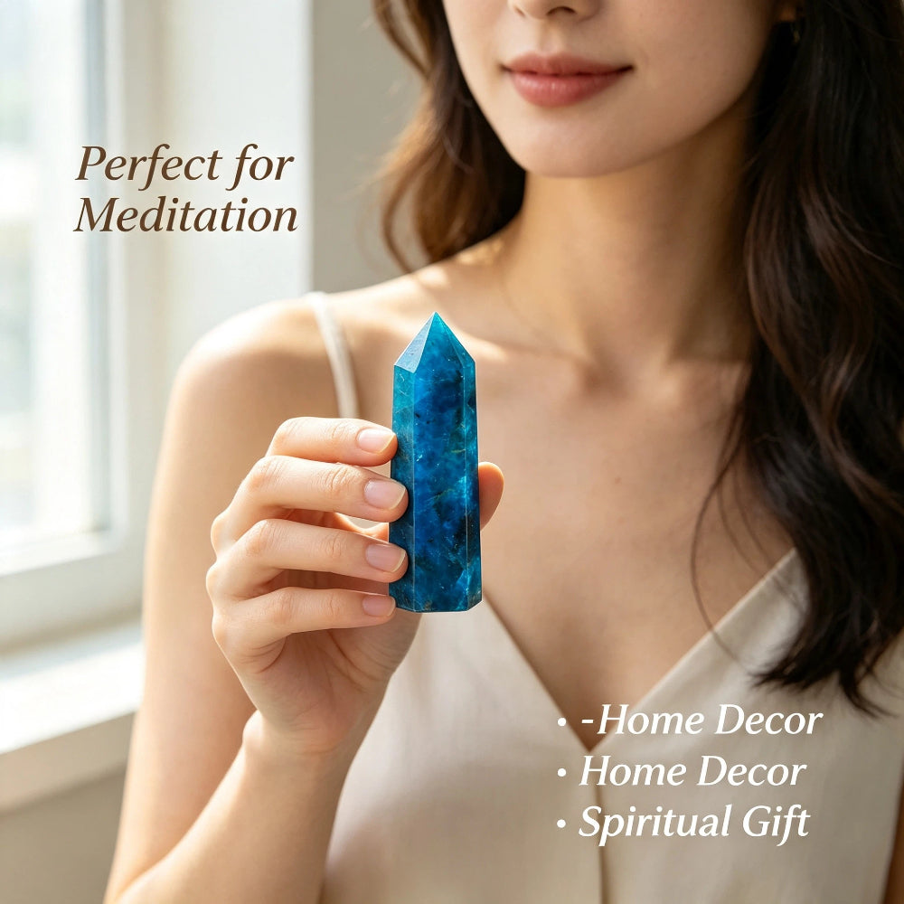 Natural blue apatite single-pointed hexagonal prism