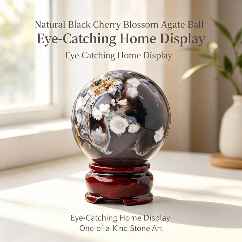 Natural black cherry blossom agate ball