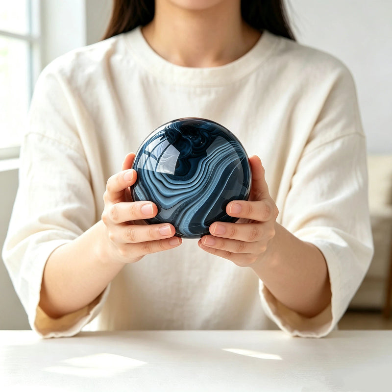 Natural black silk agate crystal ball
